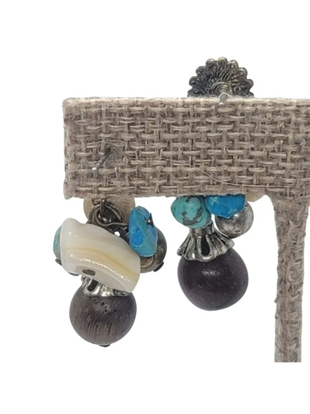 Vintage Boho Dangle Earrings With Beads & Turquoise Accents